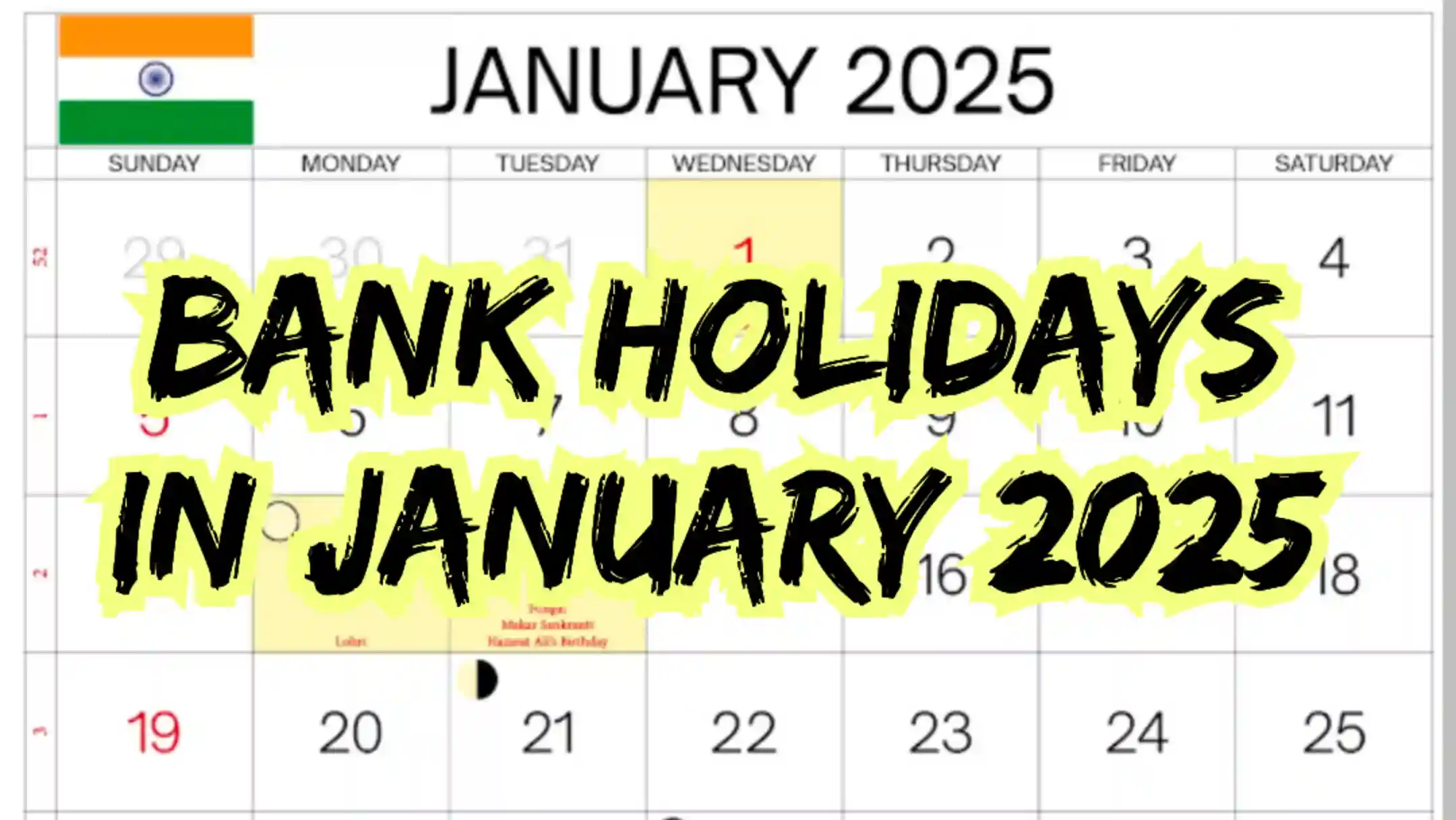 Bank Holidays in January 2025, Calendar, Festival Leave